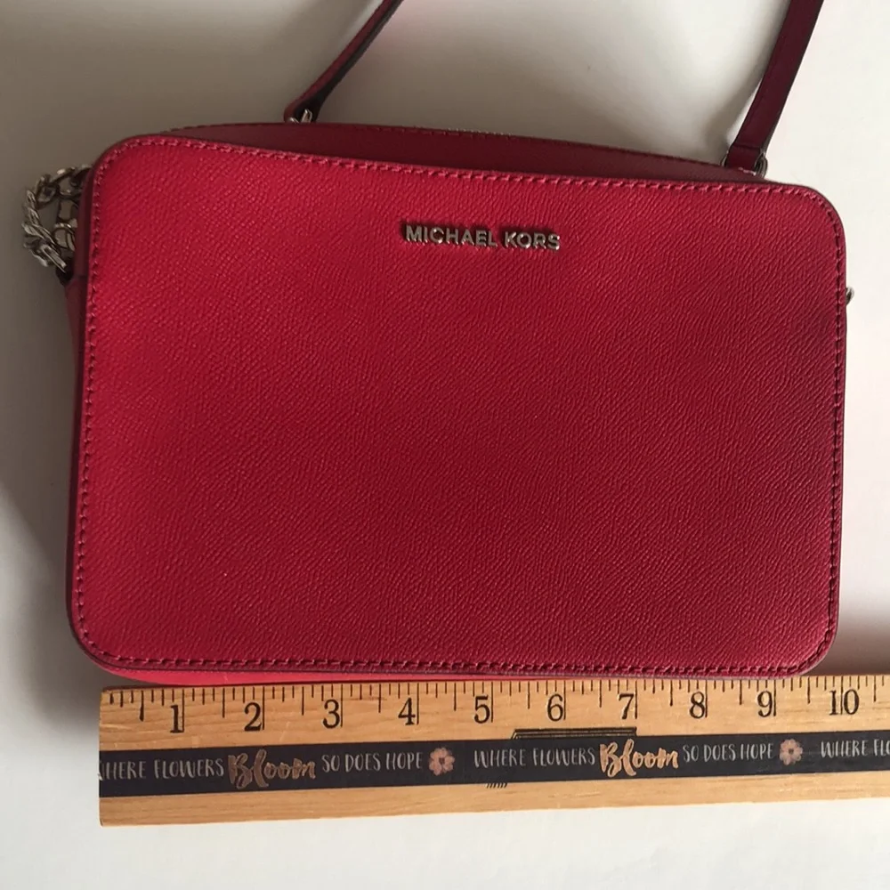 Michael Kors Jet Set Crossbody Raspberry Pink Red Leather MK Crossbo